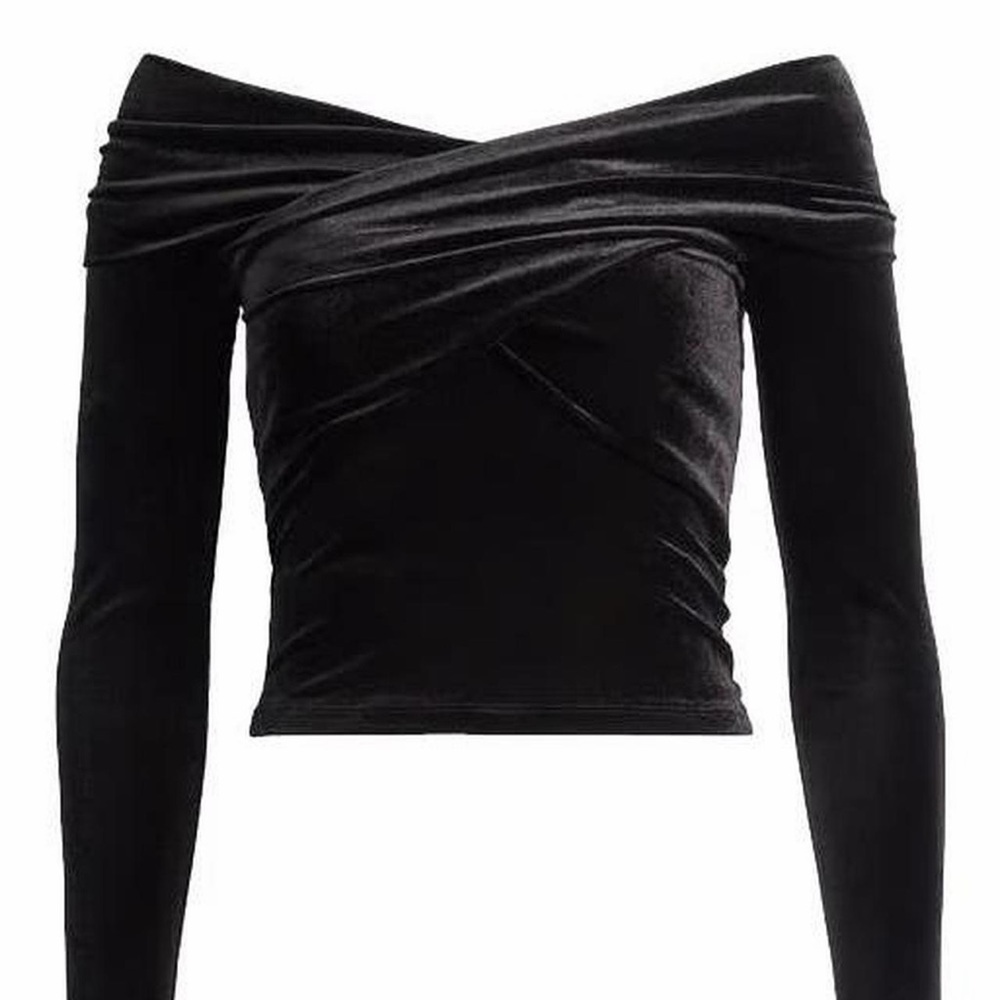 All Saints Black Velvet Off-Shoulder Top